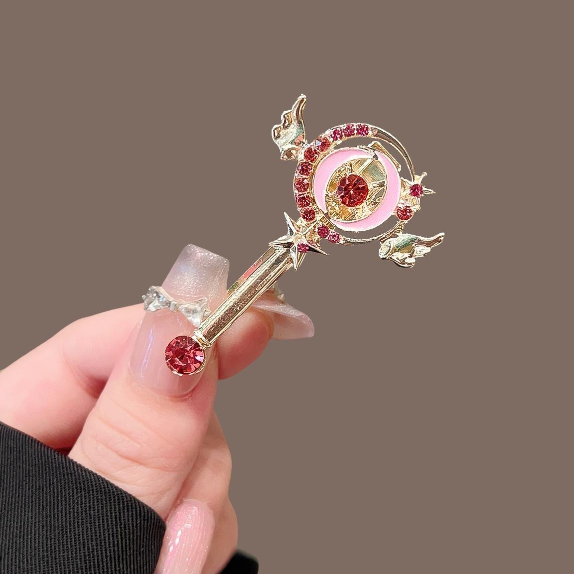 

1/2pcs Beautiful Girl Warrior Hits Diamond Studded Magic Wand Hair Clip Pink Dreamy Super Eye-catching Lit Up Playful Styling