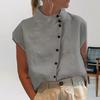 Col Montant Manches Courtes Raglan Chemise Femme Patte de Boutonnage Diagonale Manches Courtes Été Fine Couleur Unie Lâche T-shirt Top Streetwear