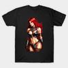 Men Black Print T-shirt Red Sonja Warrior Illustration No-Cut Transfer Paper Print Cotton Tshirt