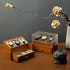 Oirlv Wooden Watch Case X07302 3-Watch Capacity 2-Tier Drawer Storage Necklaces Rings Portable