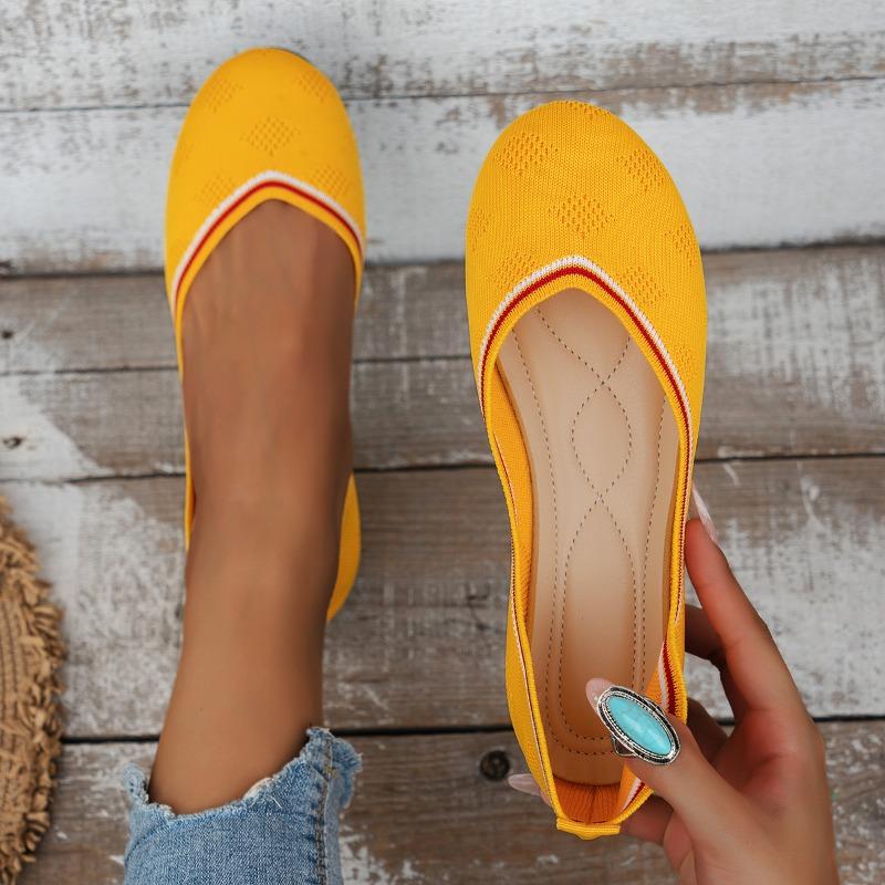 

модные осенние женские повседневные туфли для женщин туфли-лодочки без застежек вязаные одинарные туфли на плоской подошве дышащие заостренные женские тканевые мокасины размер 43 36 жёлтый