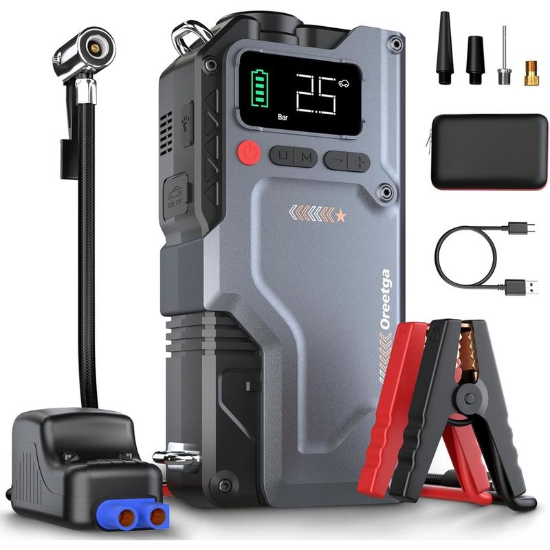 Portable 12V Car Jump Starter with 150PSI Air Compressor and Smart Jump Cables