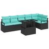 7 Piece Garden Sofa Set with Storage Black and Blue Poly Rattan