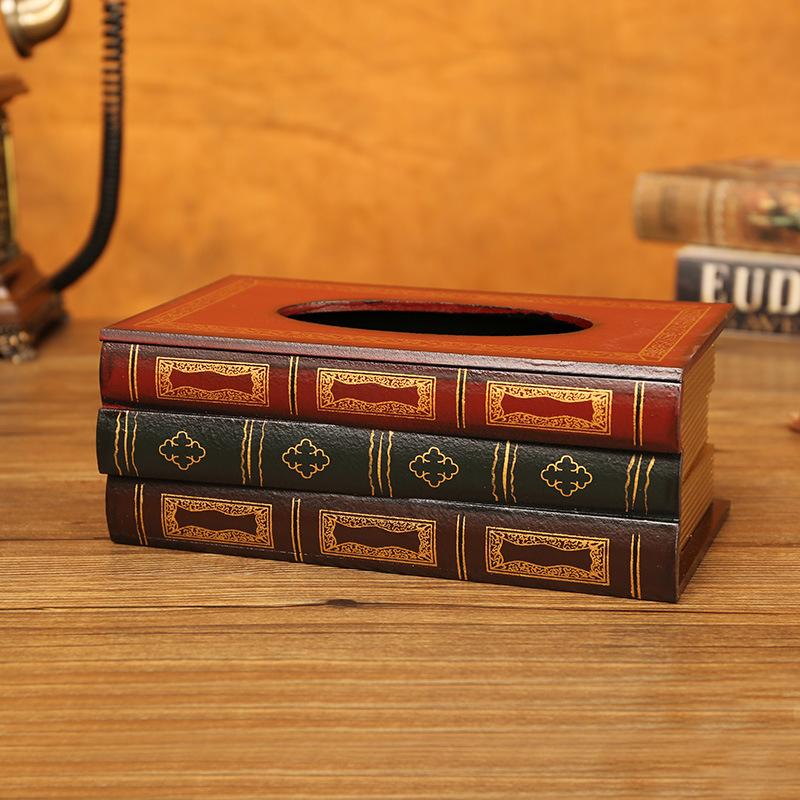 Evropský styl falešná kniha tkáňový box Vintage