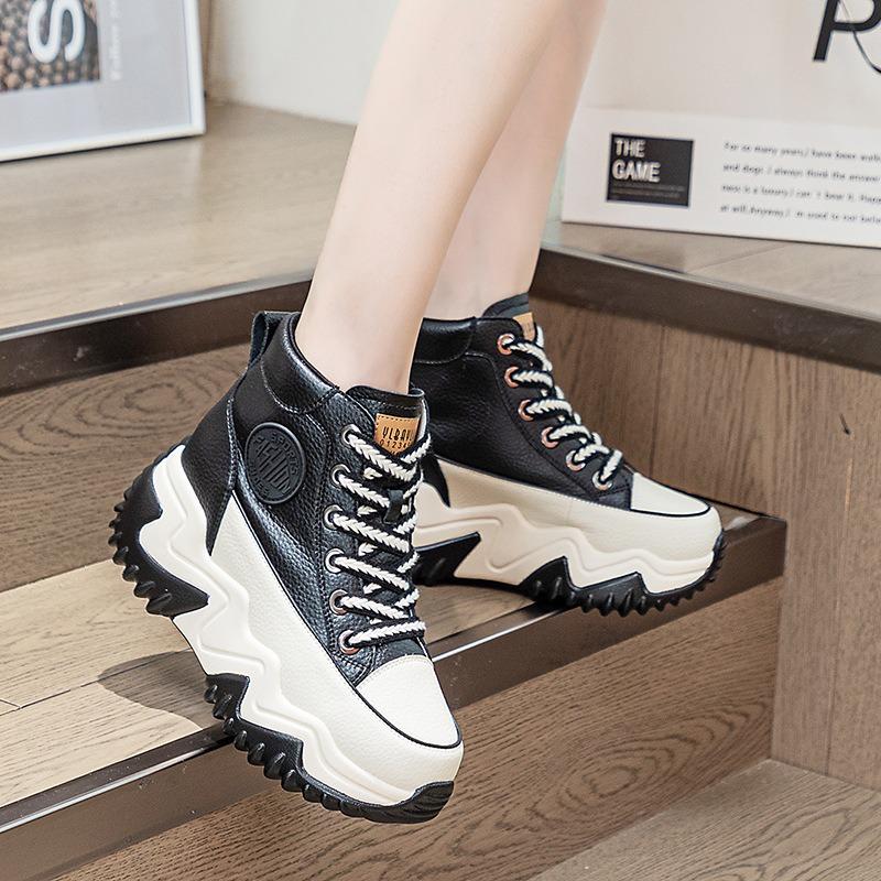 3761P inner height increase 7 leather dad shoes for women, spring new versatile thick soles