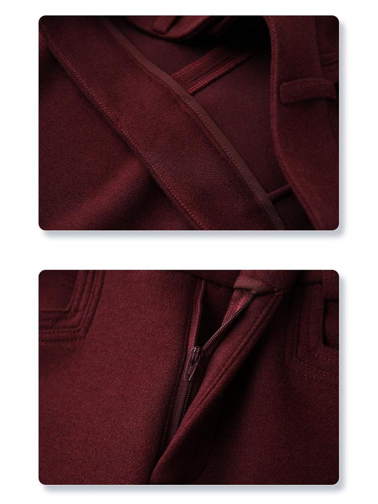 Ancola Women's Wool Wide-Leg Pants 2024 - Red Straight-Leg Cropped Trousers for Autumn/Winter