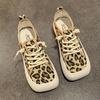 Wide Feet Square Toe Canvas Loafers Women's Leisure Lace Up Sneakers Platform Leopard Zebra Print Shoes Student Running Shoes