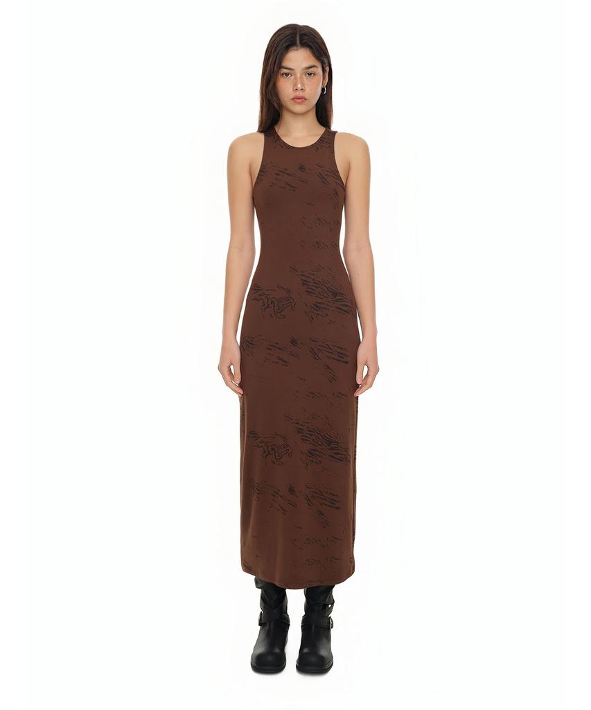 Too Much Tax Zebra Jersey Maxi Dress Brown