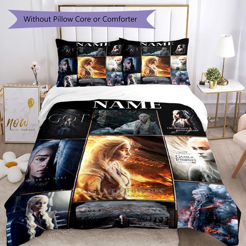 Warner (3) Conjunto de Roupa de Cama Personalizado com Nome Capa de Edredom Respirável com Fronhas Decoração de Casa Presente de Aniversário