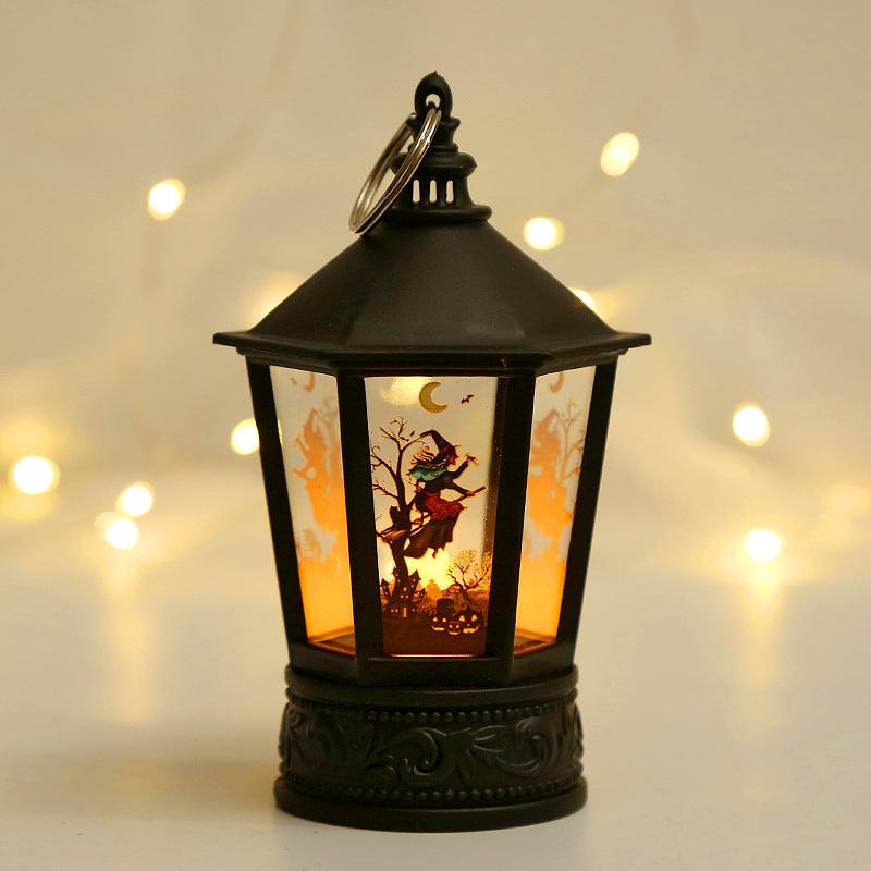 Halloween Led Candle Lantern Vintage Witch Castle Pumpkin Ghost Pagoda Wind Lantern Hanging Indoor Outdoor Party Decor Supplies