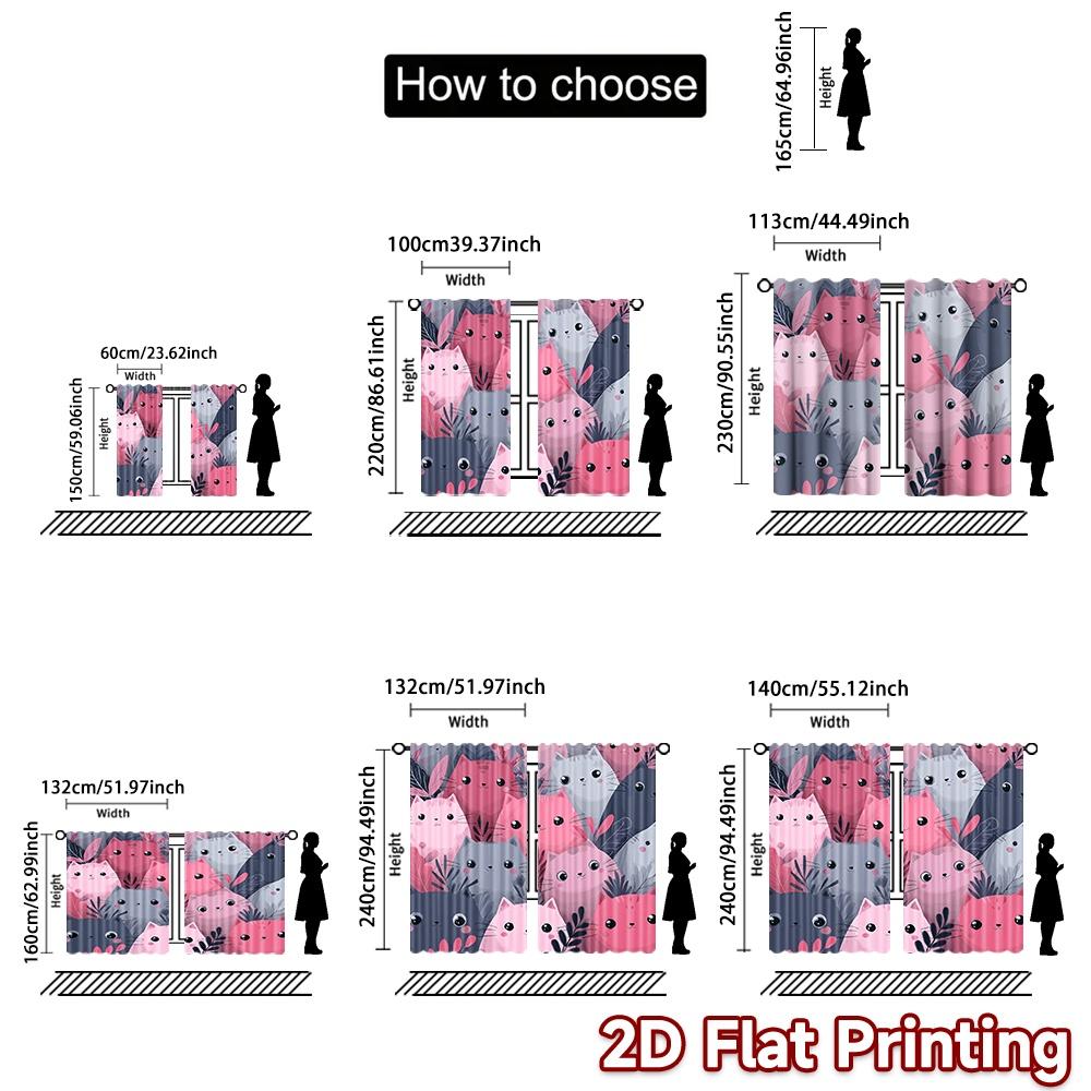 2D flat printing 2pcs Curtain Scene Curtains Cute Pink Cats Digital Printed Polyester Drapes Family Party Decoration Use for