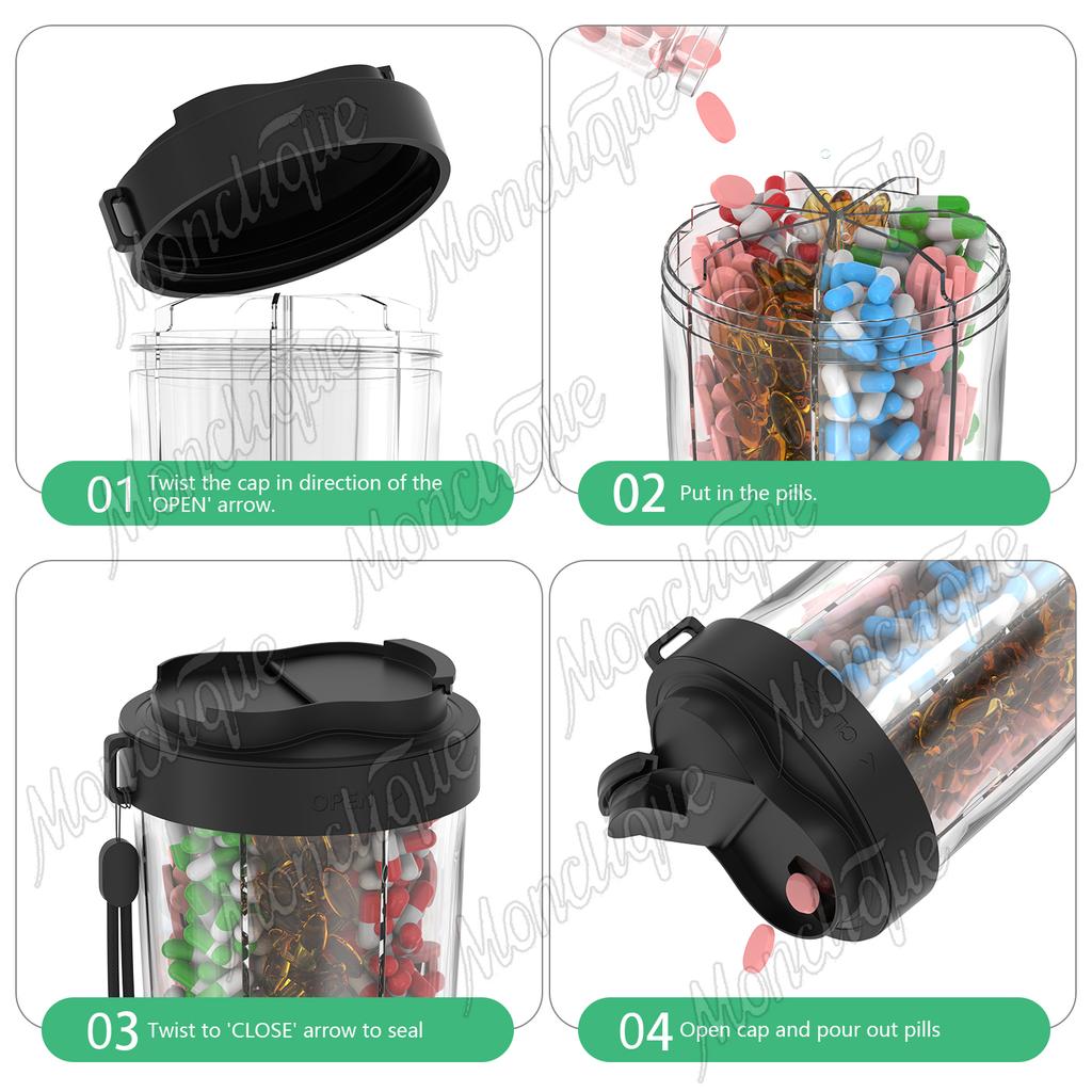 Pill Organizer 7 Grids Large Cup Bottle Organizer Supplement Pill Dispenser for Holding 7 Various Vitamins Travel Pill Case Box