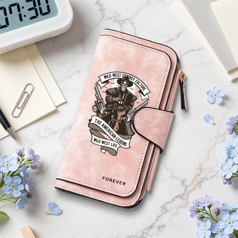 Wild West Skull Printed Long Wallet Retro Style Portable Purse Card Holder Fashion Practical Accessory