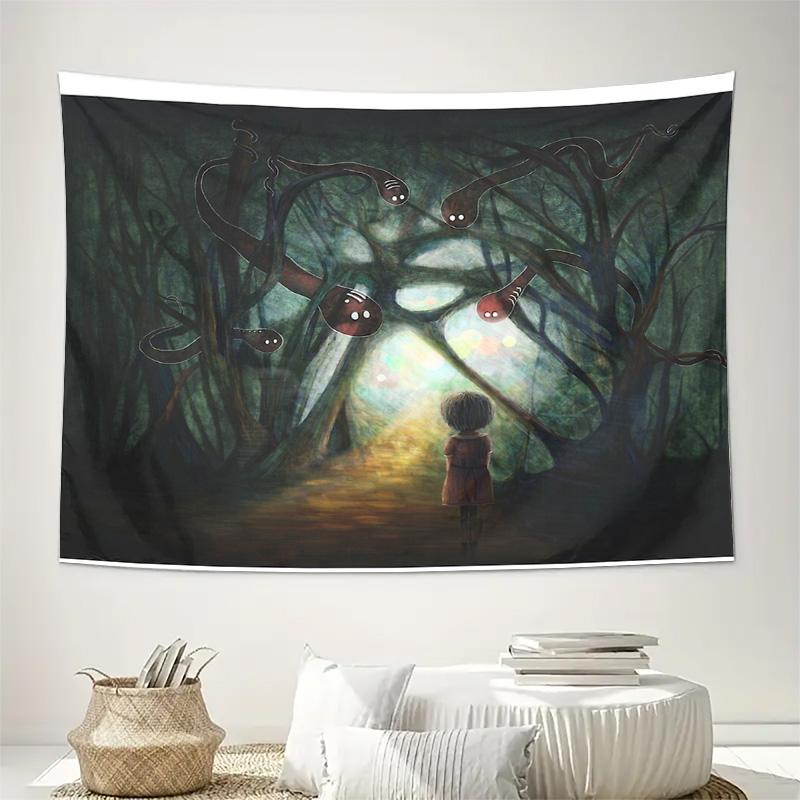 Dark Forest Tapestry Mystical Woods Wall Hanging Gothic Home Decor Nature Landscape Fantasy Art Spooky Vibes Halloween Decor Roo