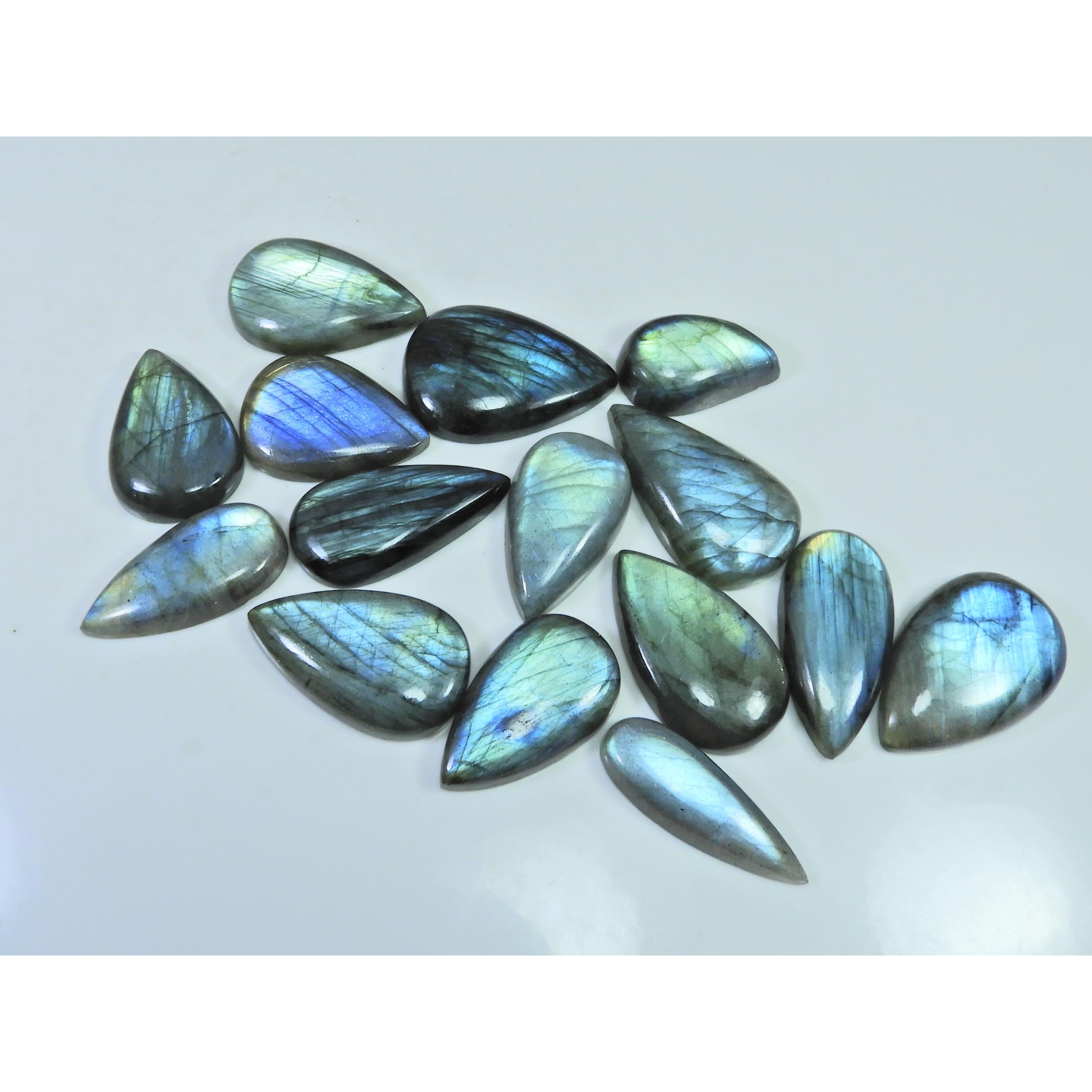 Natural Labradorite Green Multi Fire Pear Cabochon Loose Gemstone 15Pcs Lot LL-1102