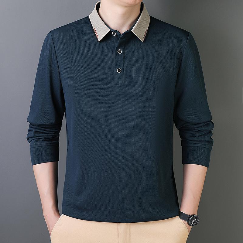 High-end long-sleeved t-shirt men's middle-aged and elderly father's polo shirt autumn and winter velvet warm loose large-size top