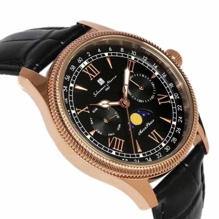 [Salvatore Marra] Watch Moon Phase Multi-Calendar 50m Waterproof Business Formal Men's Leather Strap Limited Edition Pink Gold Black