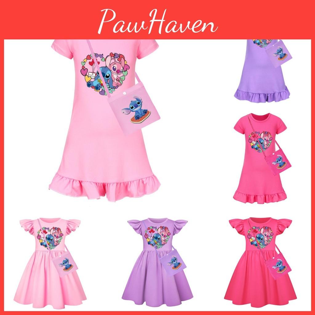 Girl Stitch Pattern Short Sleeve Nightdress With Ruffle Hem For Kids Fashion