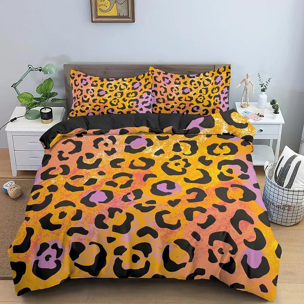 Leopard Print Duvet Cover Set Rainbow Leopard 3D Print King Queen Size Comforter Cover for Kid Girls Gifts Polyester Quilt Cover