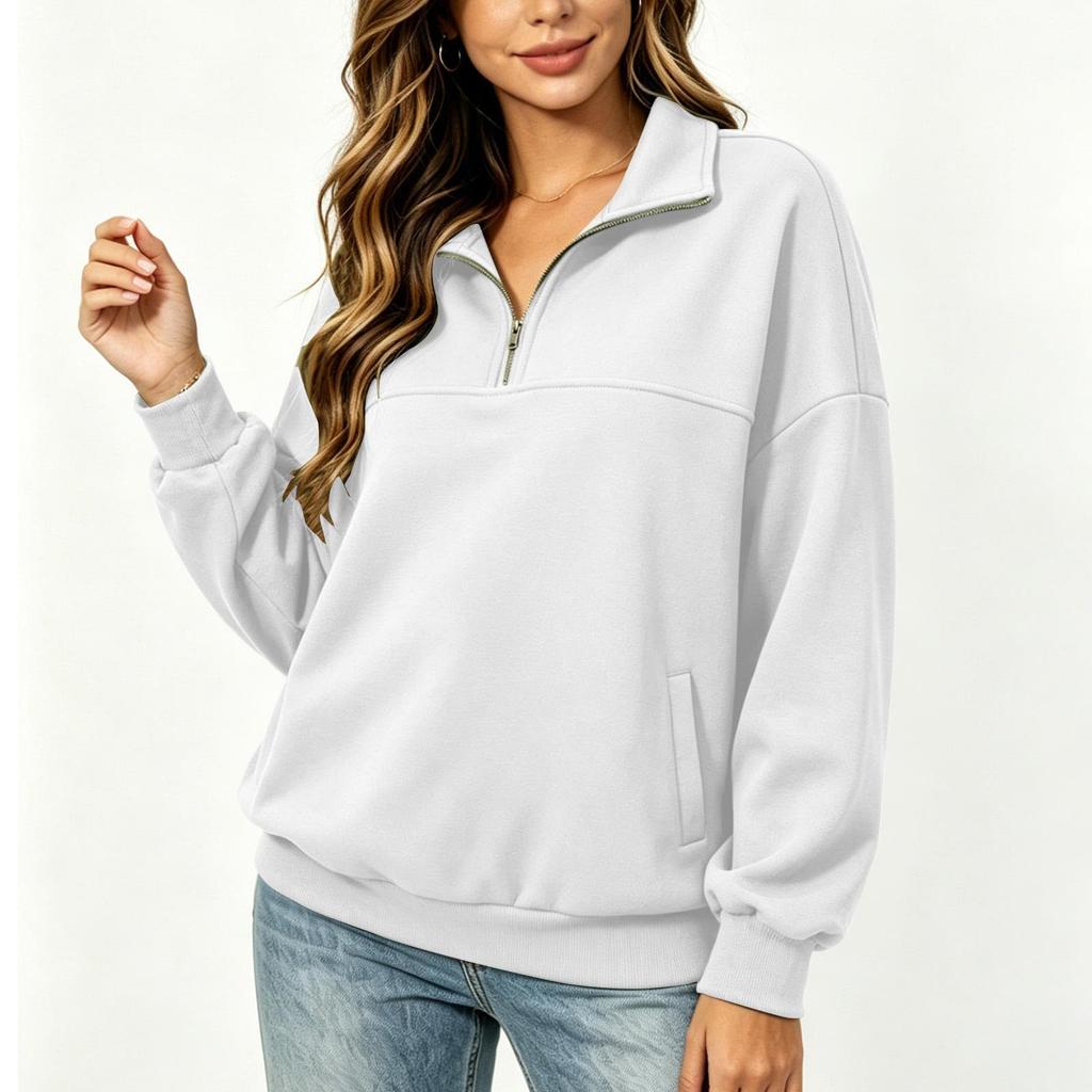 Women's Casual Long Sleeve Zip-Up Hoodie with Pockets Color Loose Fit Pullover Sweatshirt for Everyday Wear