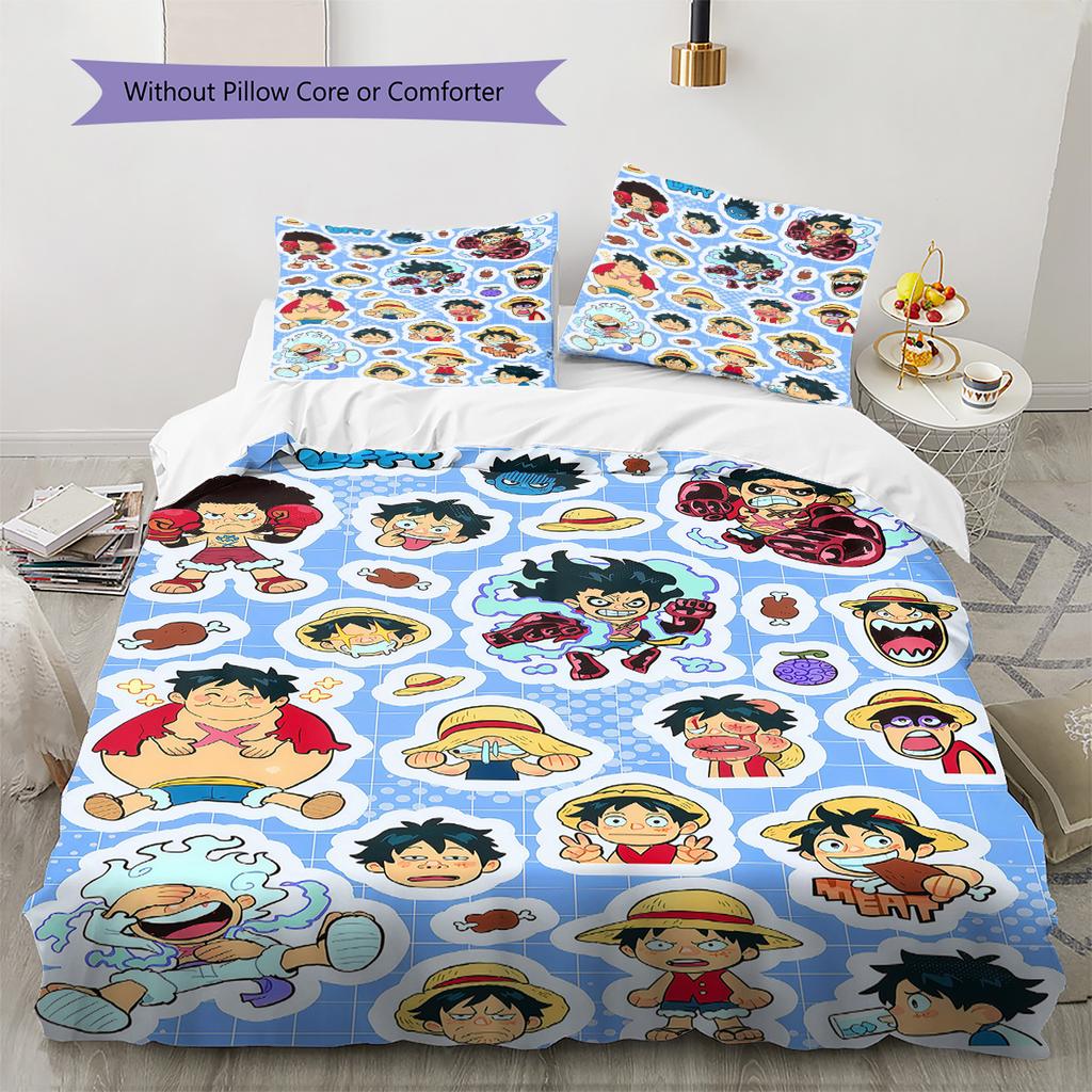 Monkey D. Luffy Muster Bettwäsche Bettdecke Set Bettbezug Kissenbezug Zuhause Geburtstagsgeschenk(1 Bettbezug + 2 Kissenbezüge, ohne Füllung)