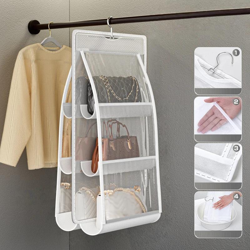 תיק יד תלייה תיק אחסון תיק תלייה לאחסון לא ארוג רב-שכבתי אחסון לארון תיק אחסון דו-צדדי עמיד בפני אבק