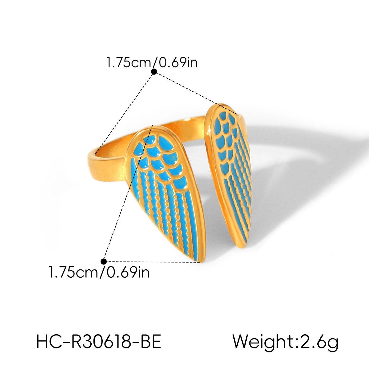 

French Retro Stainless Steel Angel Wings Ring for Women, Unique Versatile Open Adjustable Hand Jewelry синій