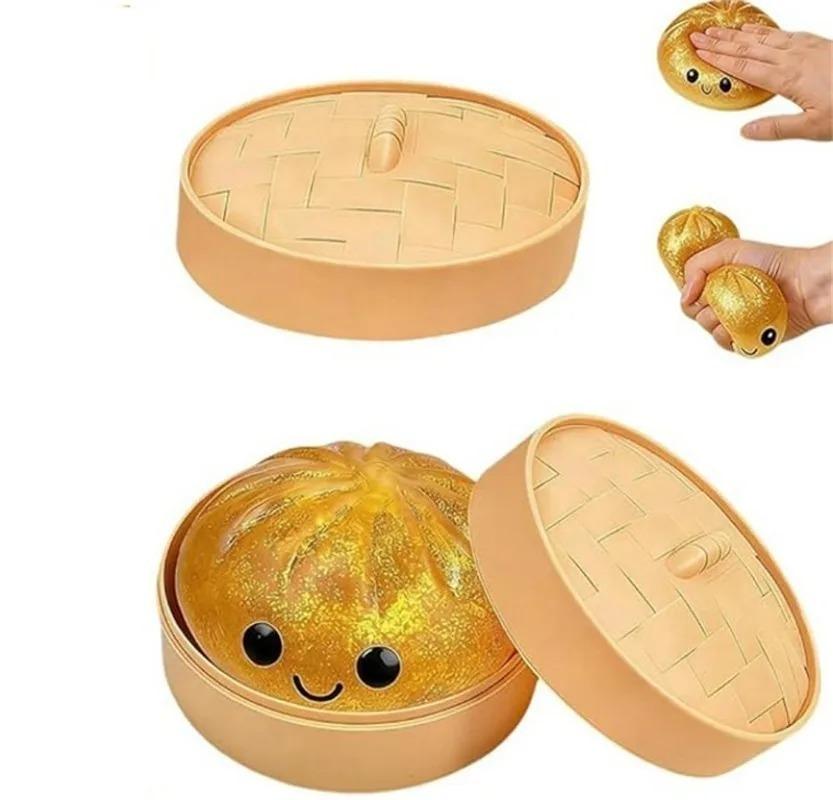 Kawaii Dumpling Squishy Set with Steamer Box, Soft Sensory Stress Relief Toy for ADHD