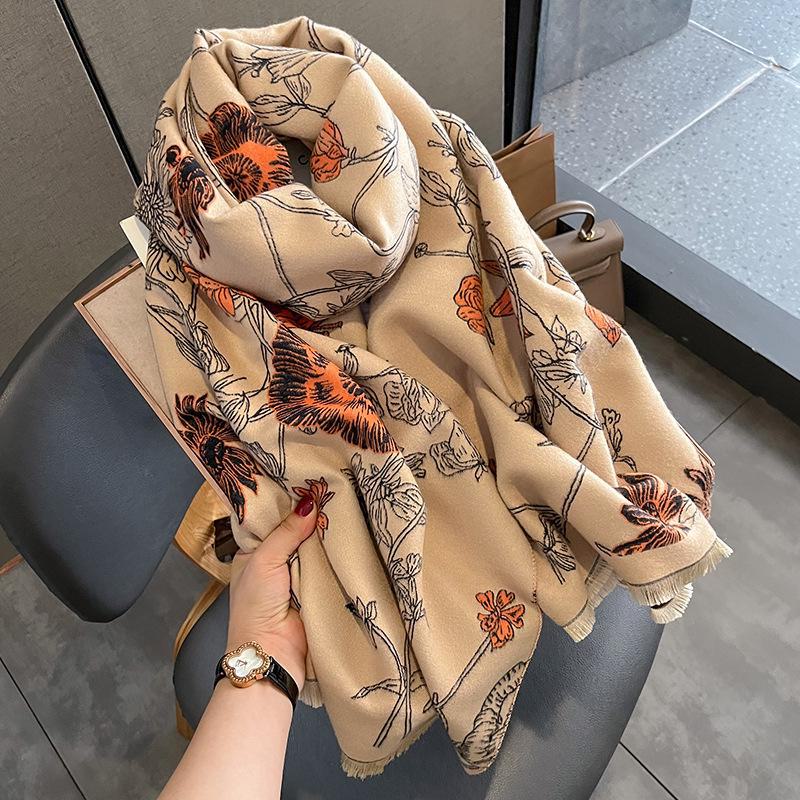 2024 Women's Winter Warm Korean-Style Double-Sided Printed Scarf Shawl
