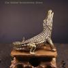1x Antique Bronze Crocodile Miniature Figurines Vintage Brass Mini Alligator Statue Desk Ornaments Home Feng Shui Decor Crafts