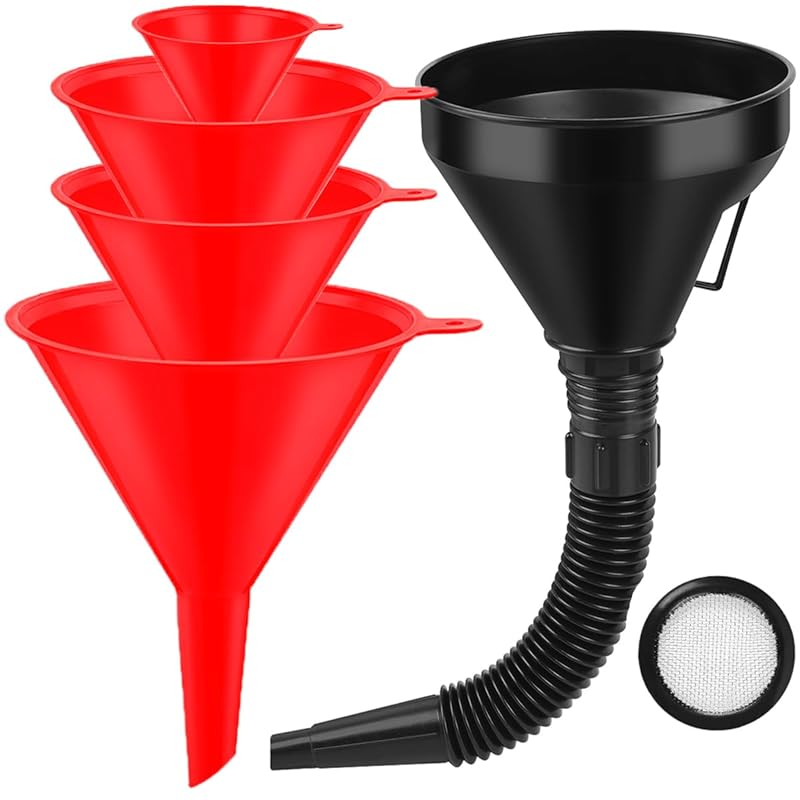 Umbresen Oil Funnels Set, Automotive Fuel Funnels, Wide Mouth Gas Funnel With Handle, Large Funnels With Hose, Plastic Long Neck Oil Funnels,