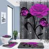 Purple Rose Moon Shower Curtain Waterproof Polyester Washable Non-Slip Mat Rugs Carpet Toilet Seat Cover Bathtub Bathroom Decor