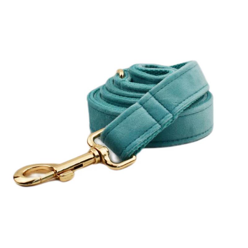 Turquoise Velvet Pet Collar & Leash Set - Dog Harness & Neck Collar XS