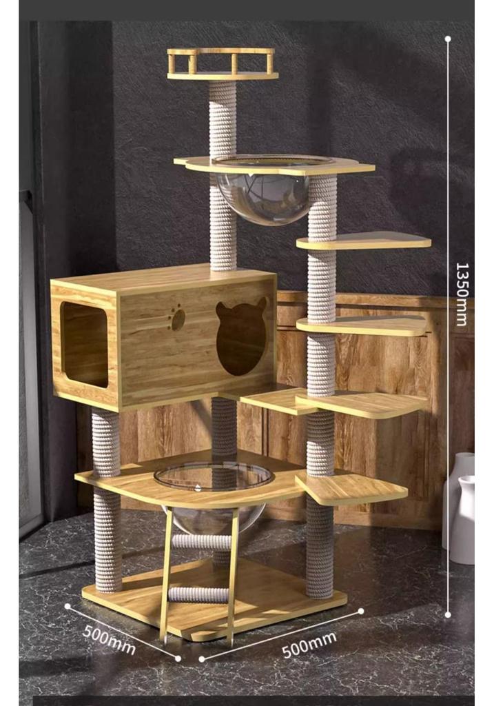 Sisal Cat Tree with Multi-Layer Platforms, Bed, and Space Capsule - Space-Saving Climbing Frame
