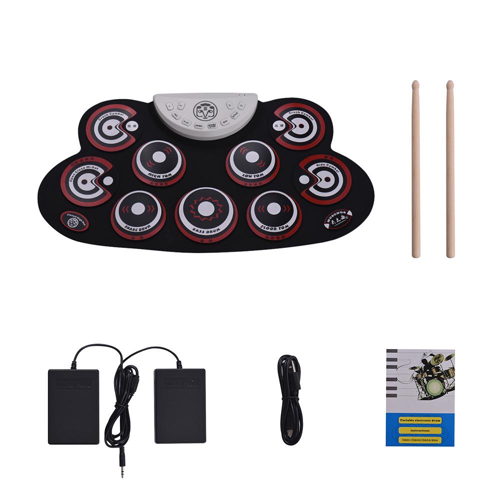 Portable Silicone Drum Pad Electronic Folding Drum Set With Drum Sticks Foot Pedals Cartoon Design