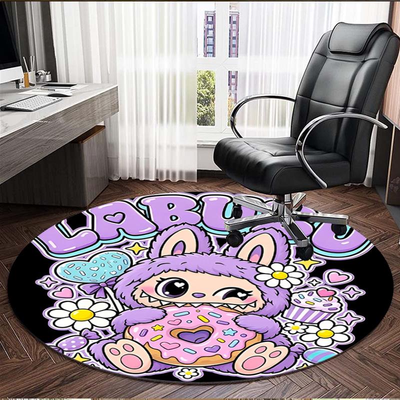 Labubu Print Round Rug, Washable Floor Carpet, For Entryway Dorm Laundry Room Office Study, Home Decor Birthday Christmas Gift
