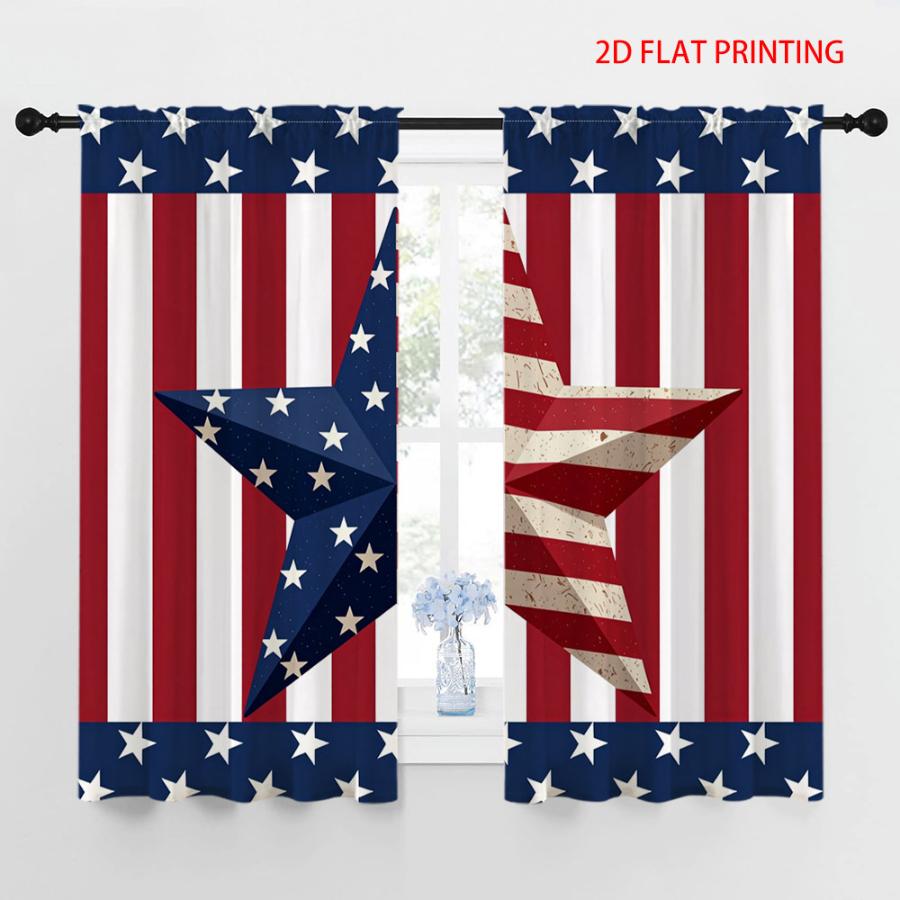 Digital Printed Curtains, Red Blue White Stars Pattern, Beautiful Window Drapes for Living Room Bedroom Home Decor