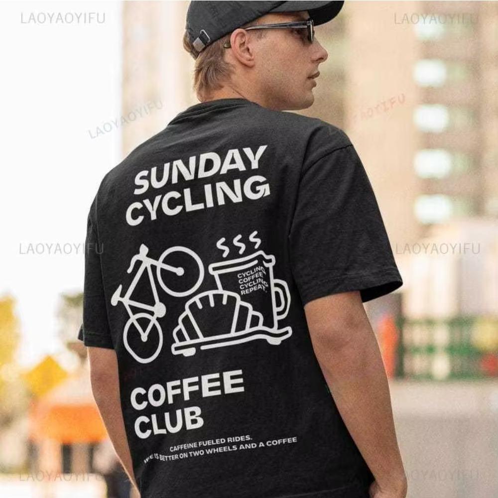 

Sunday Cycling Coffee Club Graphic T Shirts Unisex Woman Man Summer Bicycle High Quality T-shirt Classic Breathable Tops XXXXXL чёрный