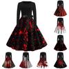 Vestido informal ajustado con cuello redondo y manga larga con estampado de Halloween para mujer