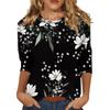 Women's Fashion Casual Three-quarter Sleeve Floral Print Round Neck Top
