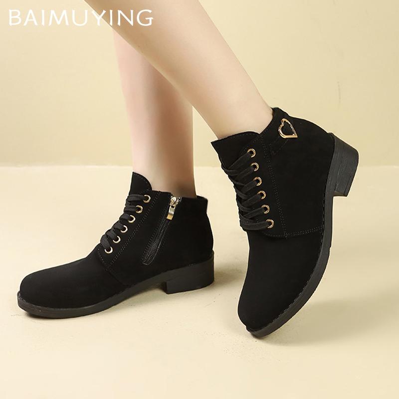 Winter Women Ankle Boots Retro Suede Mid Heels Shoes Lace Up Chunky Boots 2025 Trend Designer Classic Pumps New Botas De Mujer
