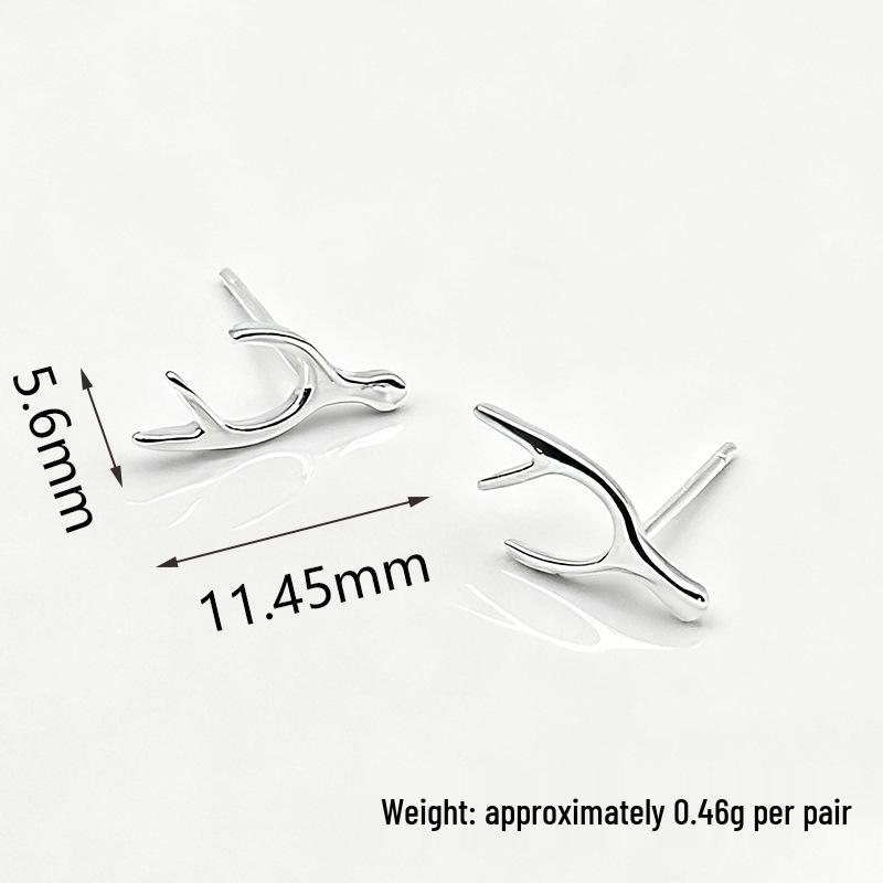 Exquisite S925 Sterling Silver Antler Stud Earrings for Women - Minimalist Design for Daily Wear 925 Silver