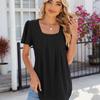 Frühling Sommer Einfarbig Square Neck Blase Kurzarm Bluse Mode Lose Top für Frauen