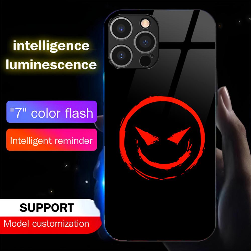 Funny Smile Cartoon LED Glowing Tempered Glass Case for iPhone Samsung 【Style B】For Iphone 16 Pro