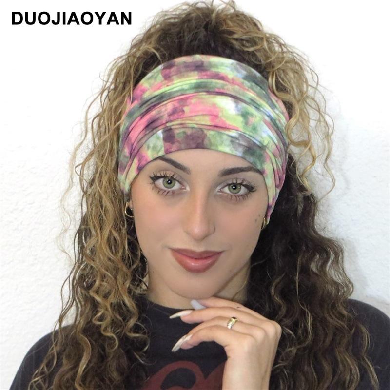 Knot Headband, Color Blocked Pattern Printed Sports Headband, Fashionable Polka Dot Wide Edge Elastic Headband