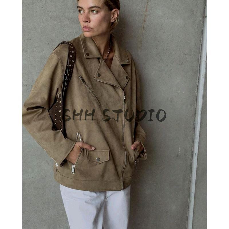Spring New Women's Clothing French Vintage Style Suede Texture Effect Motorcycle Jacket Outwear 3046067