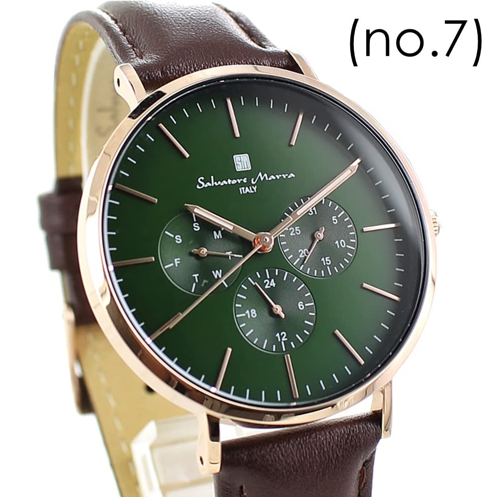 Salvatore Marra Select Series Leather Watch SM22102 Men’s and Women’s Analog Date Calendar Green Brown