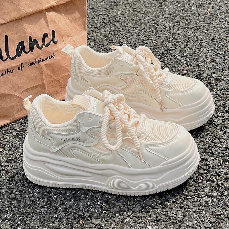 Fashion White Flat Shoes for Women Spring New Breathable Platform Vulcanized Shoes Women's Lace-up Casual Sneakers Zapatos De Mujer 2025