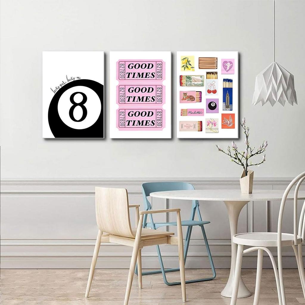 MTFBWY Trendy Wall Art Preppy Wall Decor 8 Ball Poster Prints Matchbox Retro Aesthetic Vintage College Dorm Decor Picture Bar Cart Printing Set Of 3
