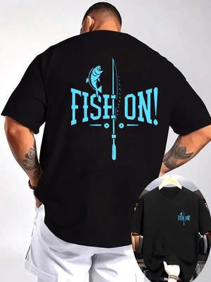 2026 New Year Hot Selling Mens Graphic Tshirts with Fishing Patterns  White with Red FISH ONMens Round Neck Short Sleeve
